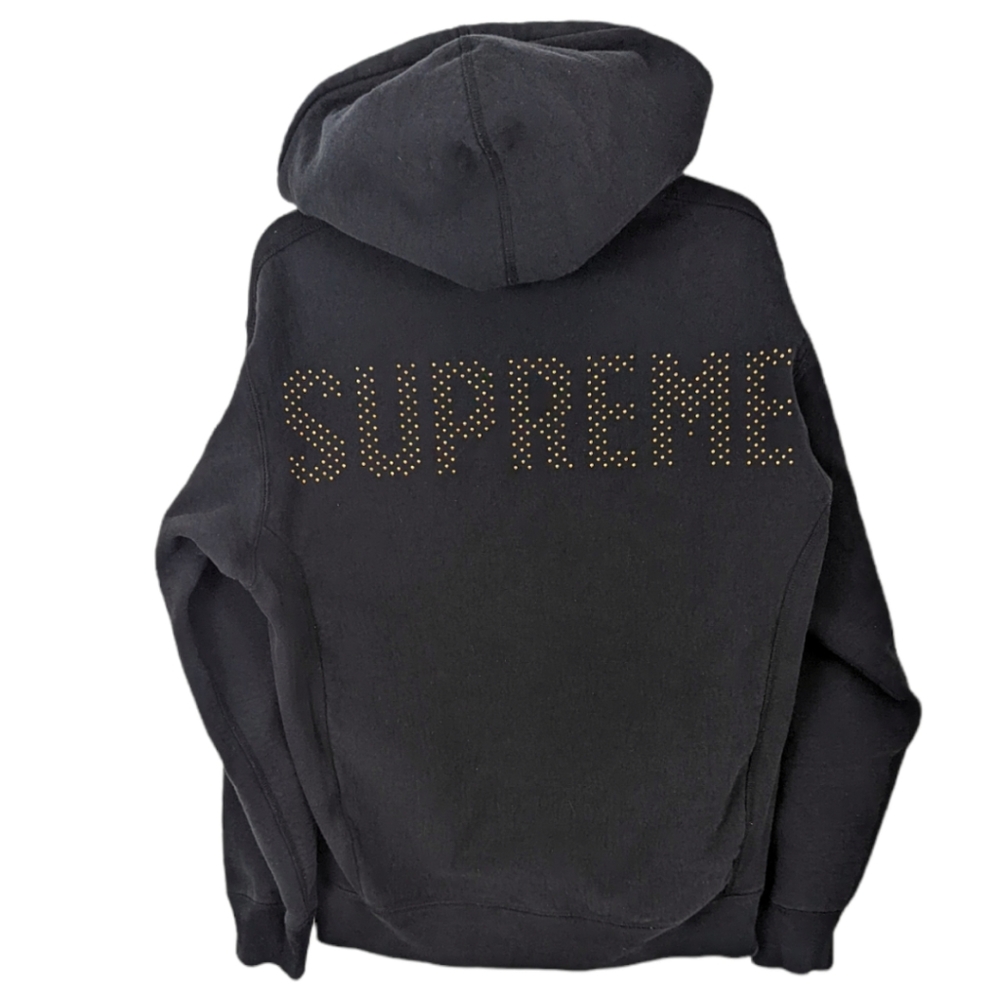 Supreme Studded Hoodie Sweatshirt Mens Medium Black Gold Pullover